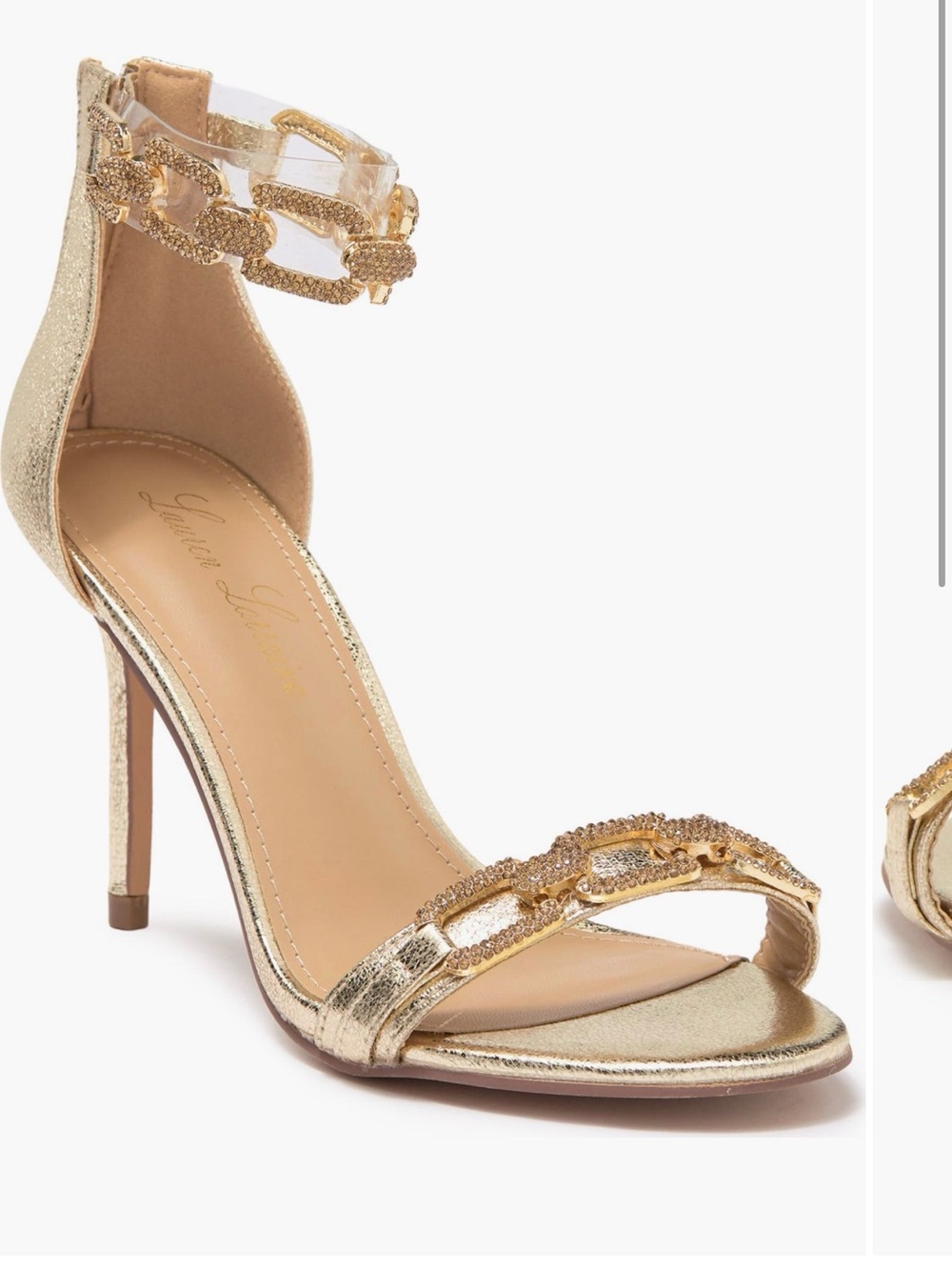 Lauren Lorraine Farla ankle strap sandal gold heels size 7